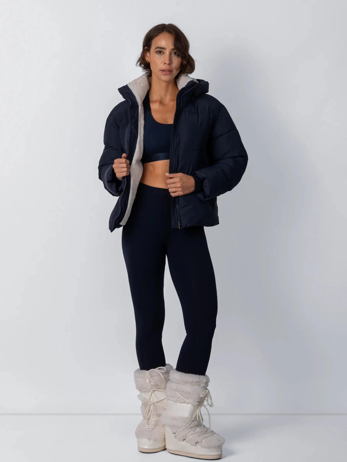 Faux Fur Lined Detachable Hooded Short Puffer Jacket