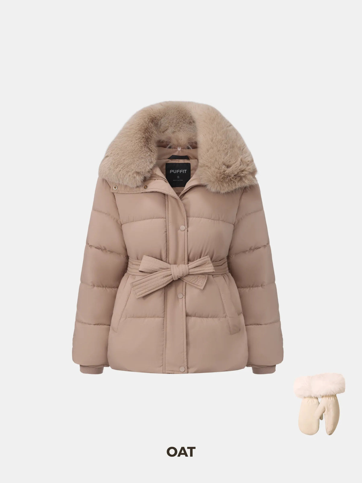 Elevated Detachable Faux Fur Collar Puffer With Belt