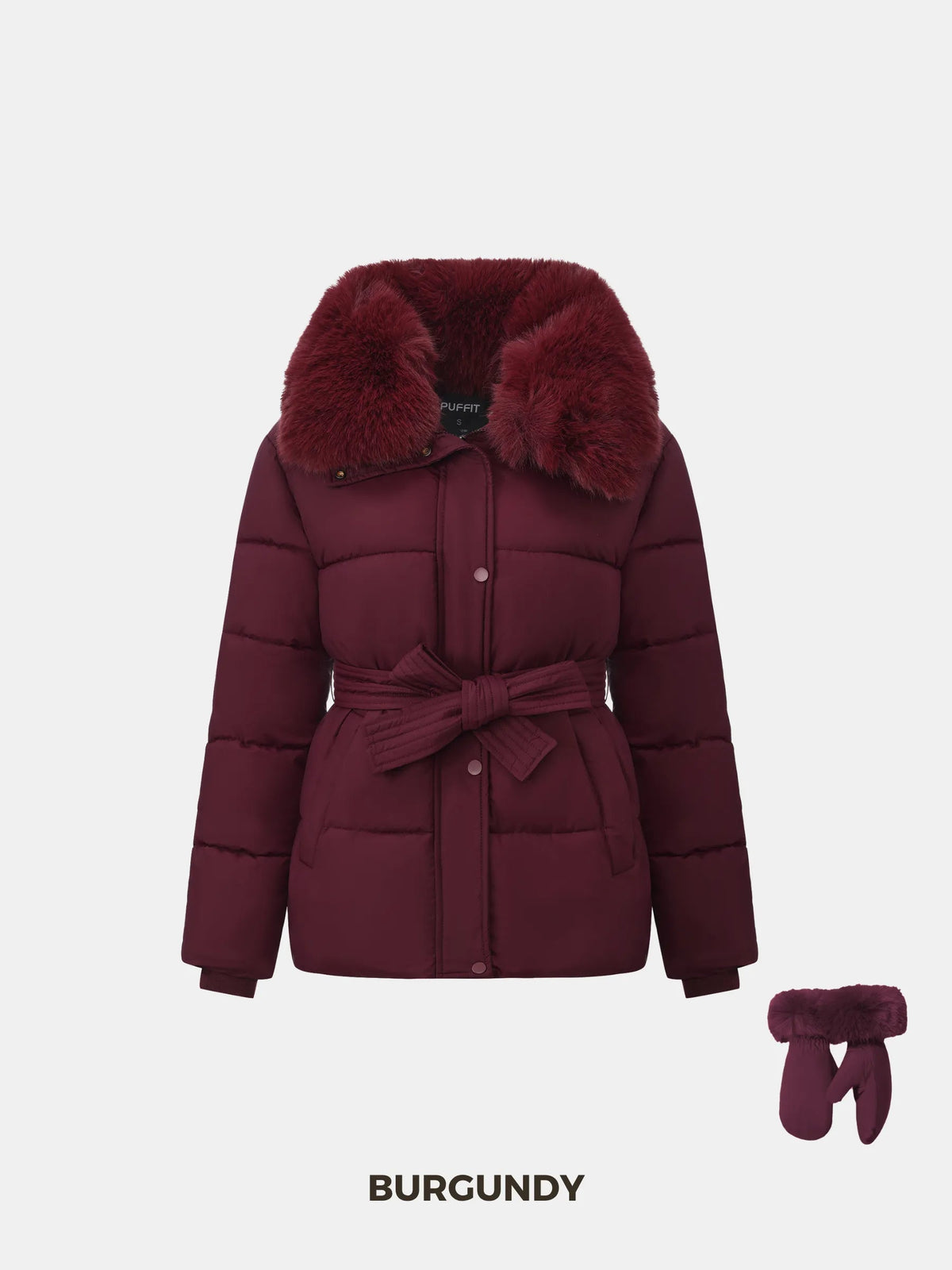 Elevated Detachable Faux Fur Collar Puffer With Belt