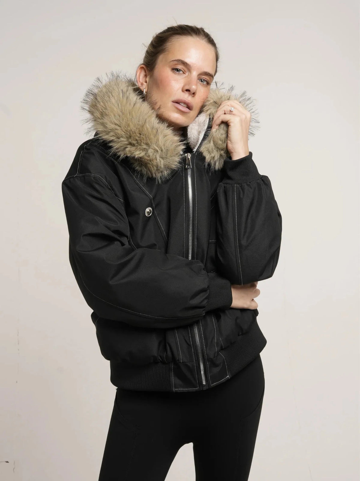 Faux Fur Lined And Trim Bomber Jacket