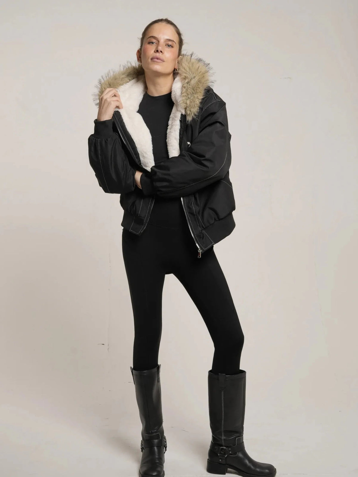 Faux Fur Lined And Trim Bomber Jacket