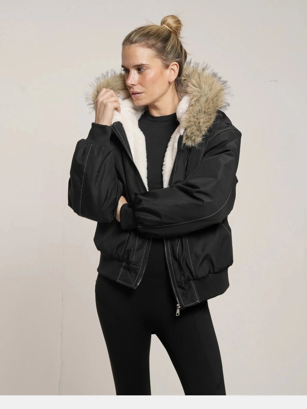 Faux Fur Lined And Trim Bomber Jacket
