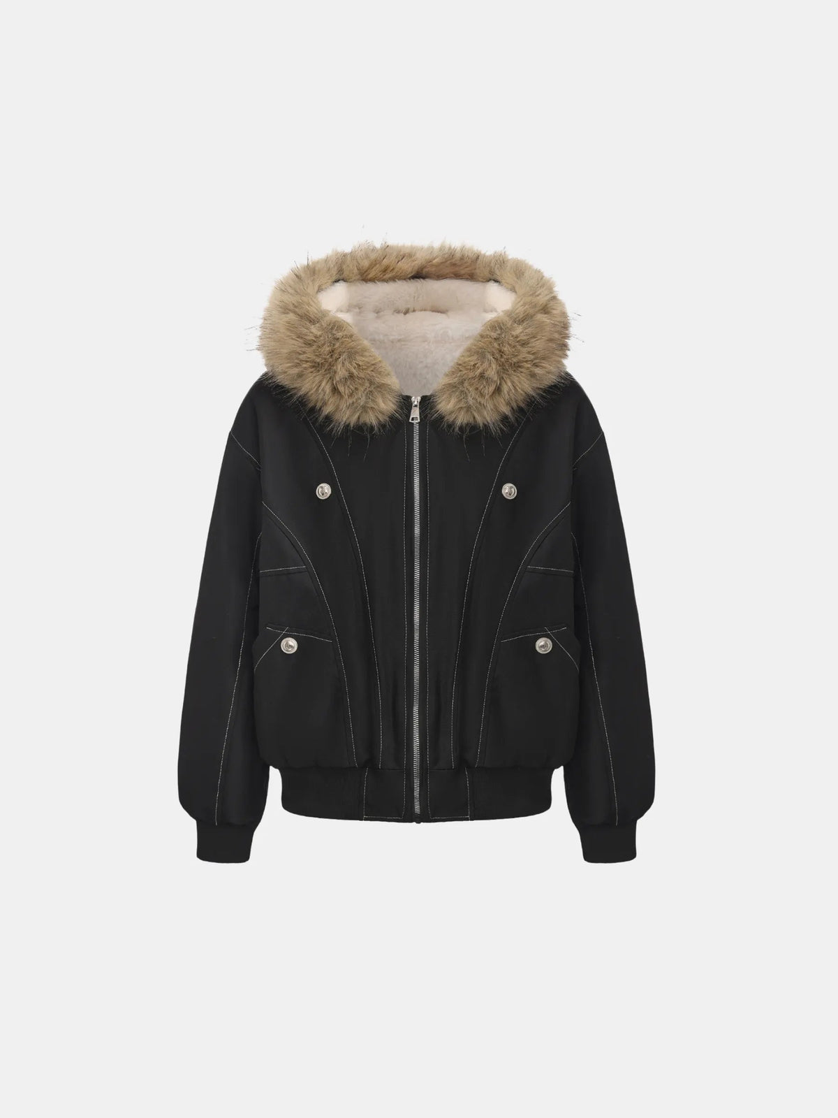 Faux Fur Lined And Trim Bomber Jacket