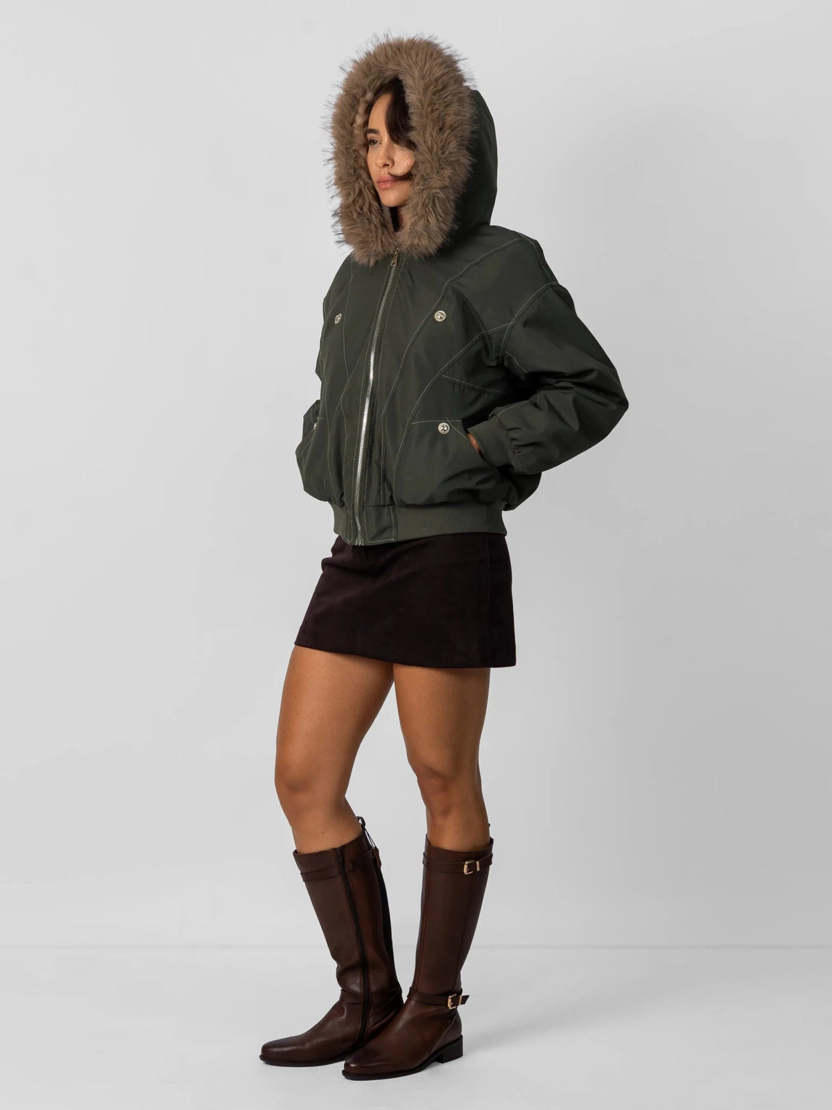 Faux Fur Lined And Trim Bomber Jacket