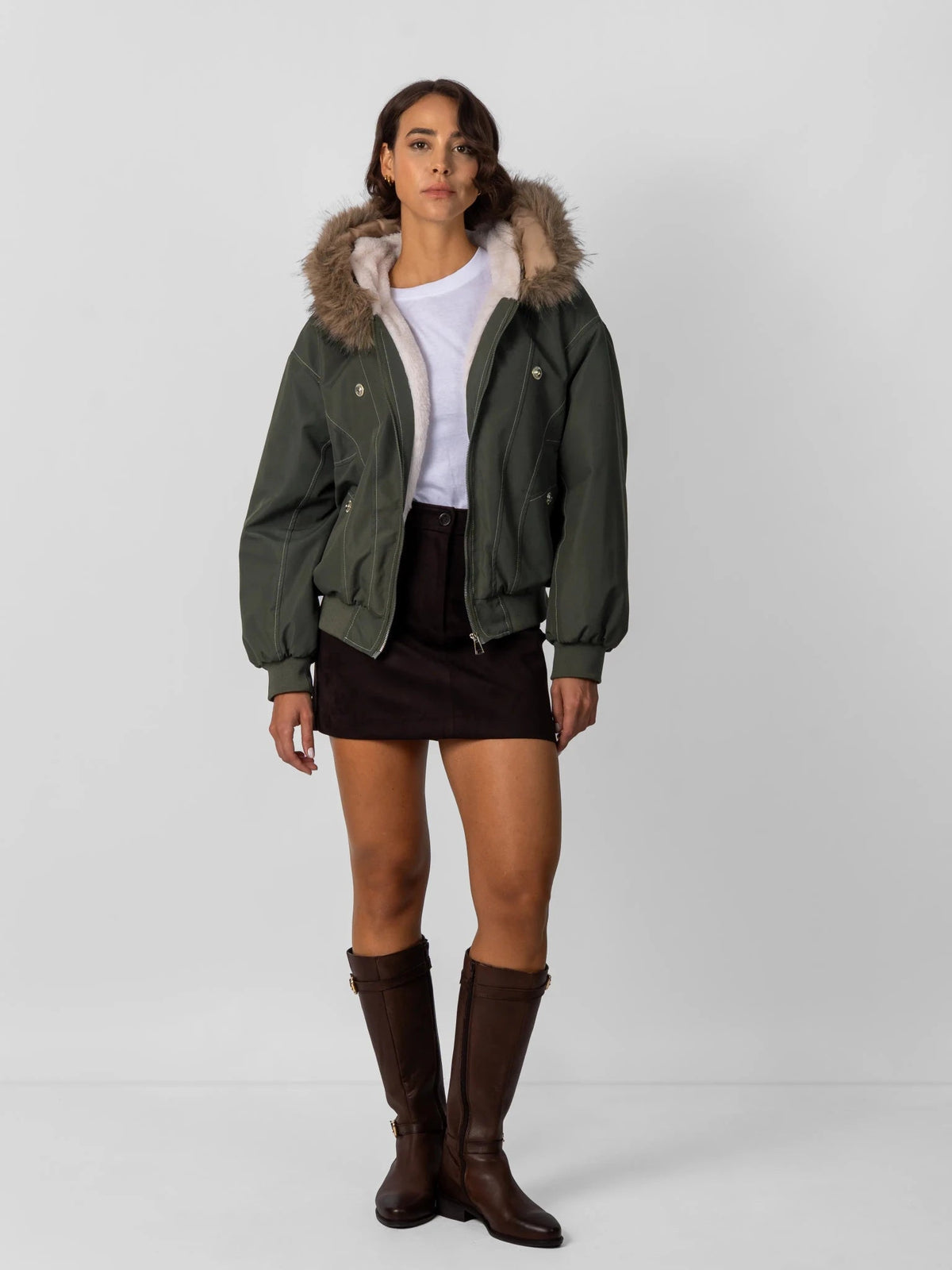 Faux Fur Lined And Trim Bomber Jacket