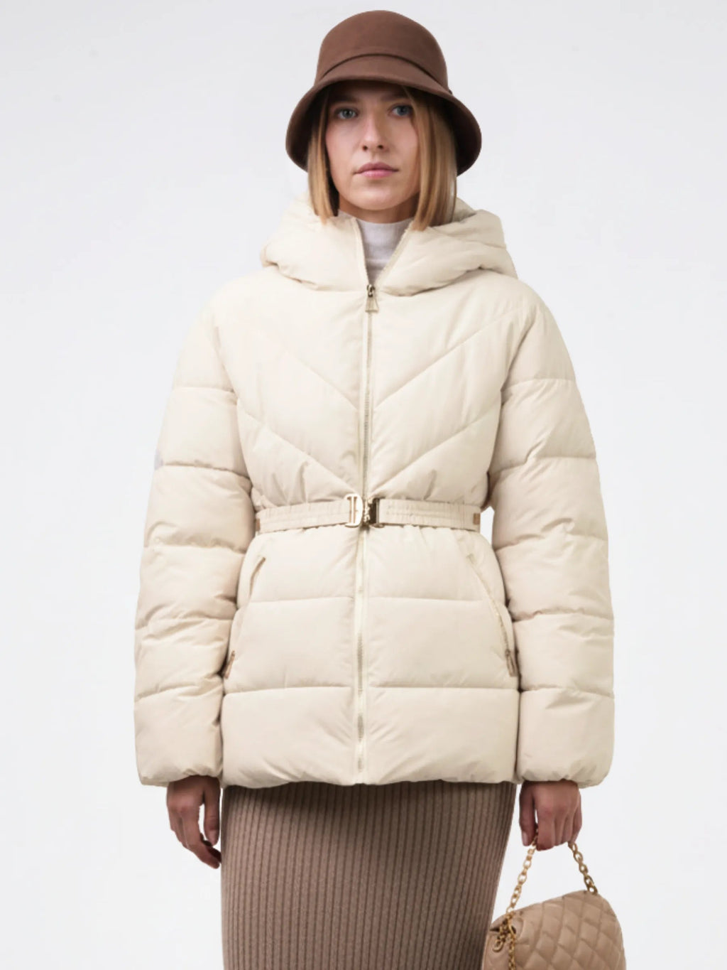Gold-tone Belted Puffer Jacket