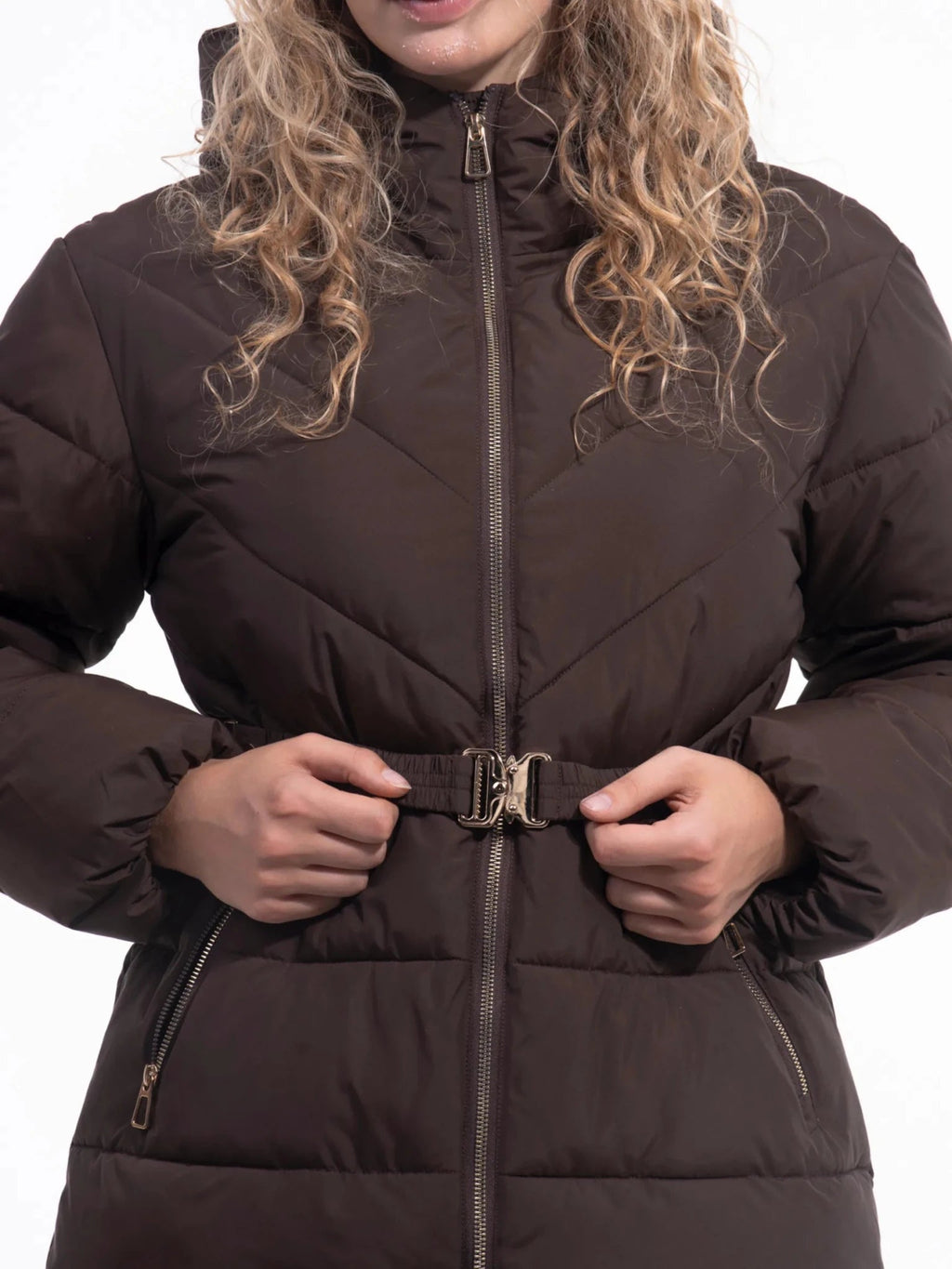 Gold-tone Belted Puffer Jacket