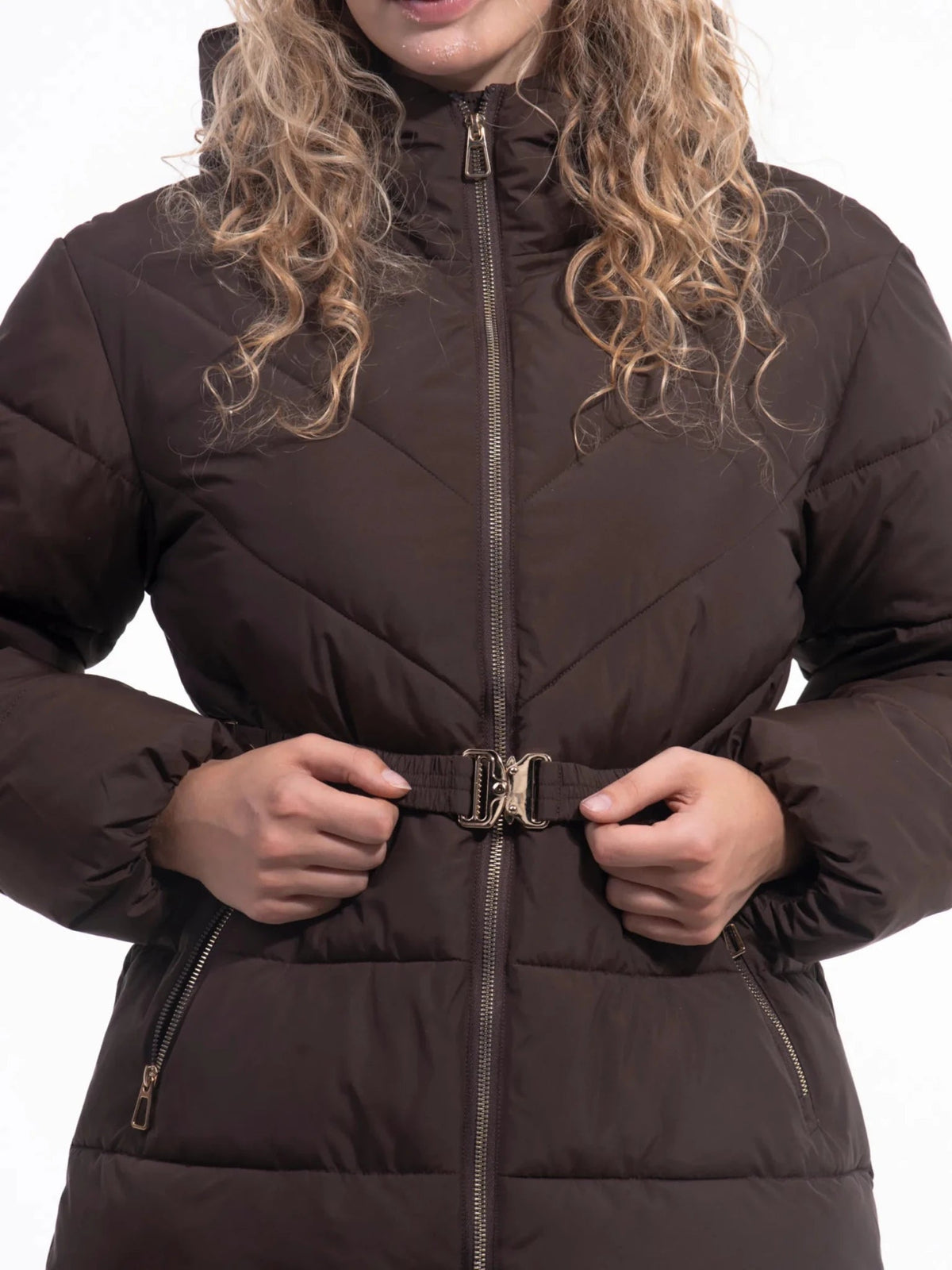 Gold-tone Belted Puffer Jacket