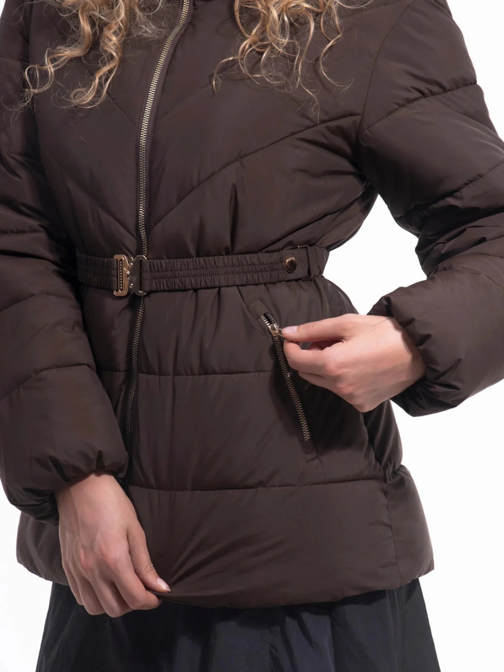 Gold-tone Belted Puffer Jacket