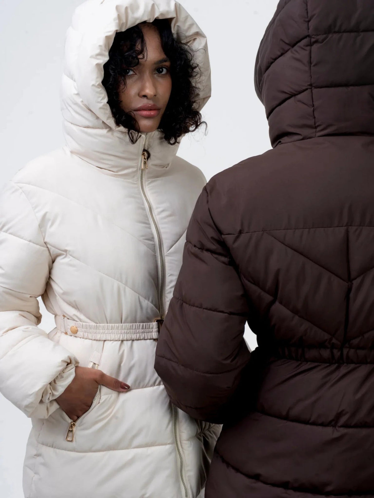 Gold-tone Belted Puffer Jacket