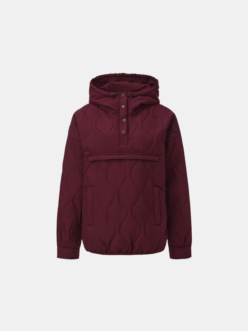 Gewatteerde hoodie die compact opvouwbaar is, met kangoeroezak