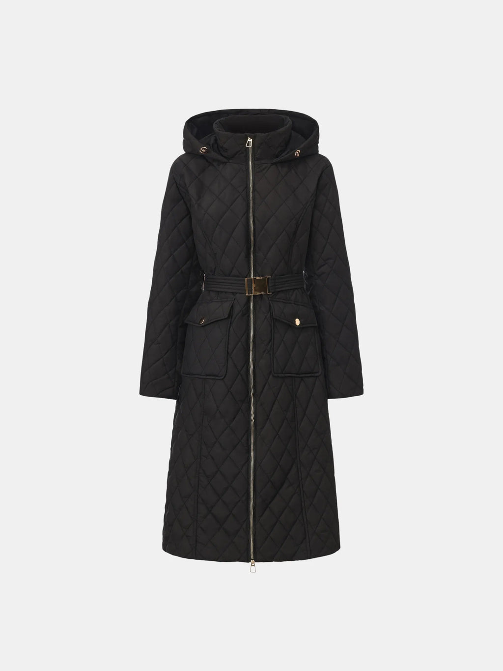 Manteau long matelassé à losanges avec ceinture