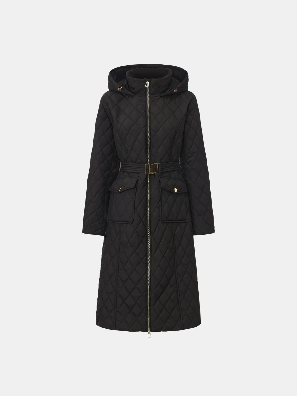 Long Dimond Quilted Belted Puffer