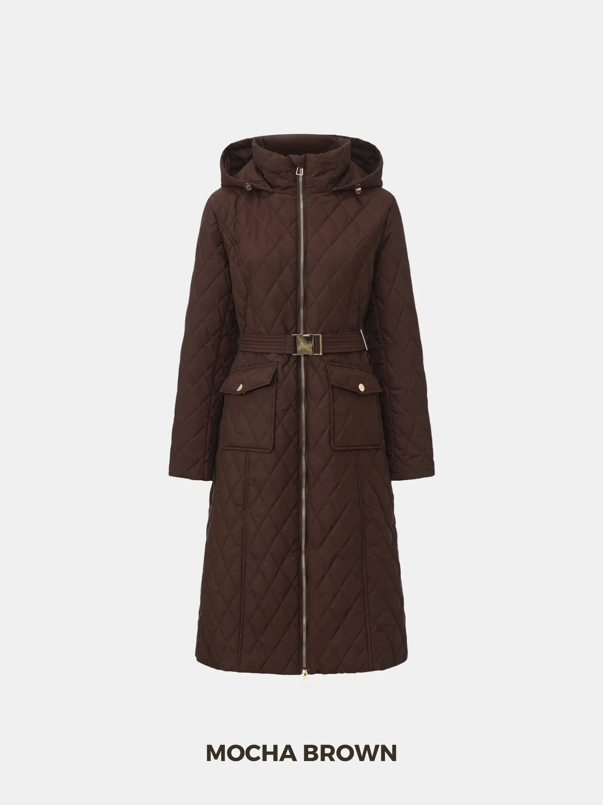Long Dimond Quilted Belted Puffer