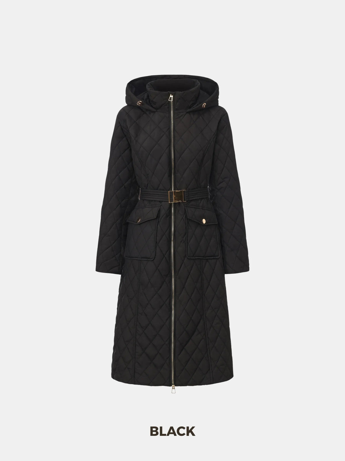 Long Dimond Quilted Belted Puffer