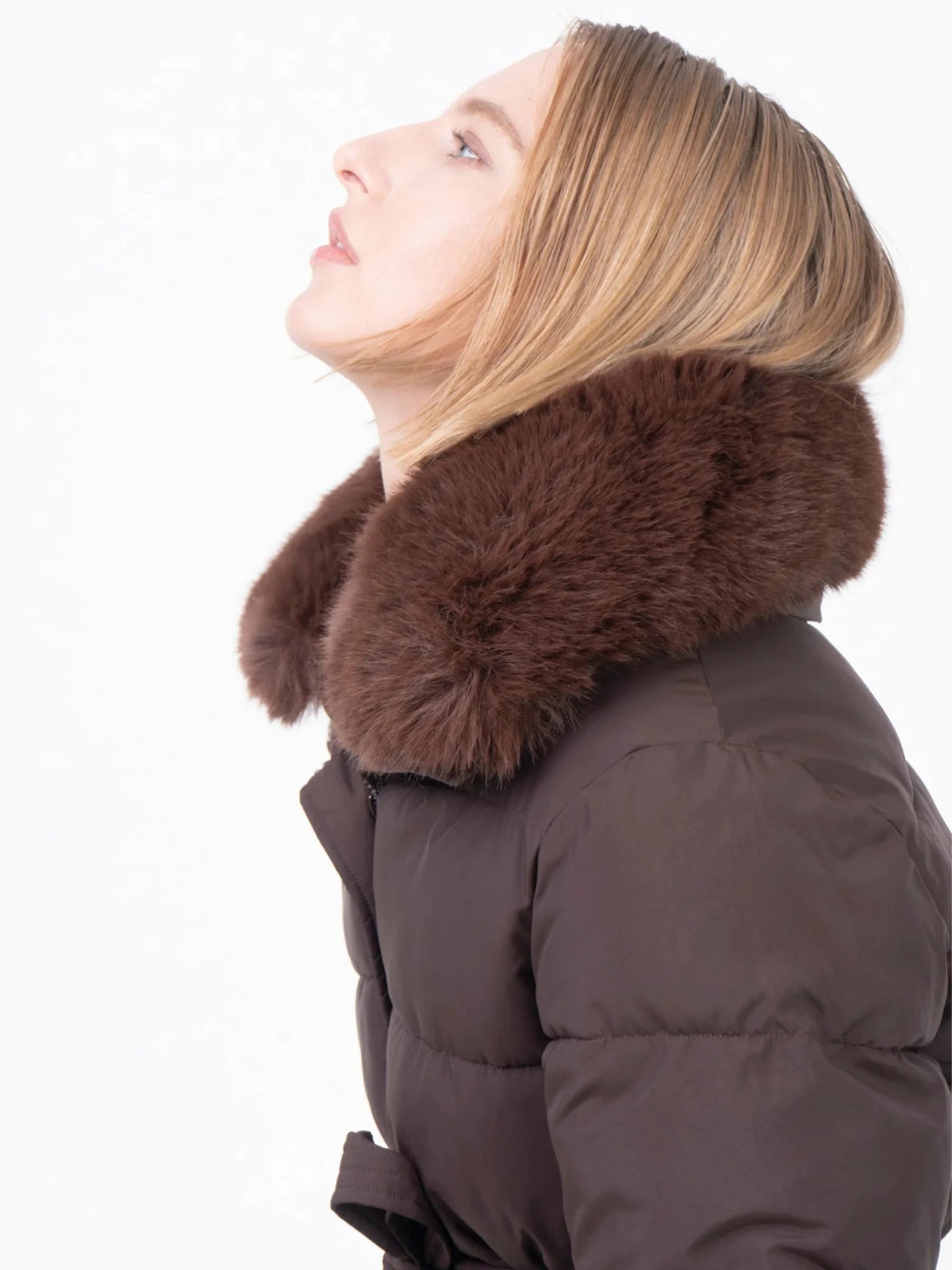 Elevated Detachable Faux Fur Collar Puffer With Belt