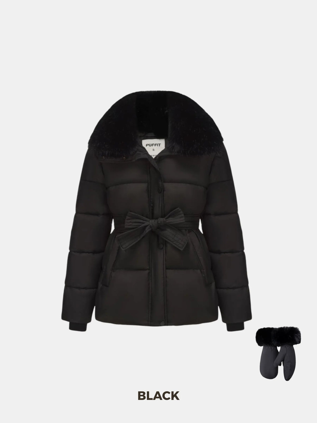Elevated Detachable Faux Fur Collar Puffer With Belt