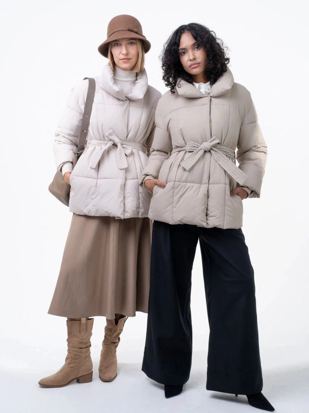 Cappotto casual premium da donna, piumino di media lunghezza con cintura
