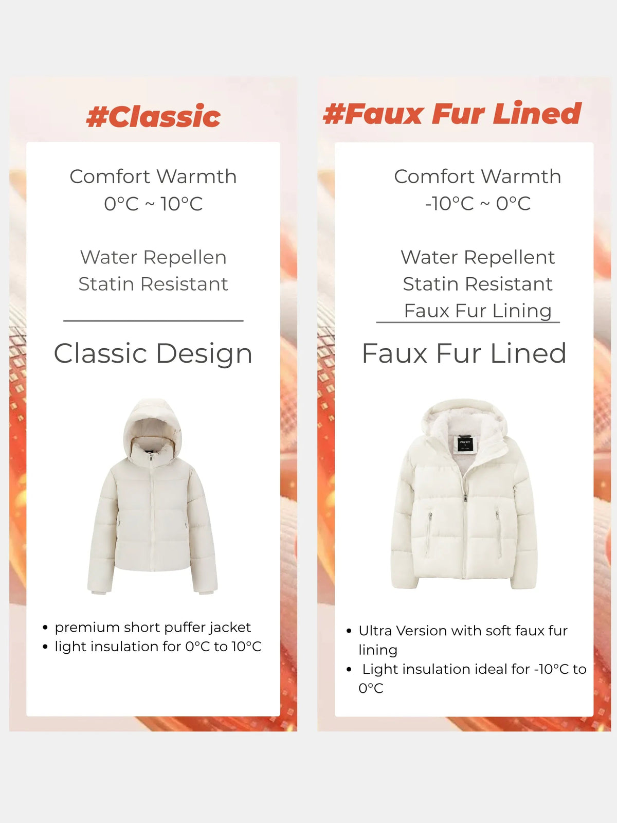 Klassieke korte gewatteerde jas met afneembare capuchon