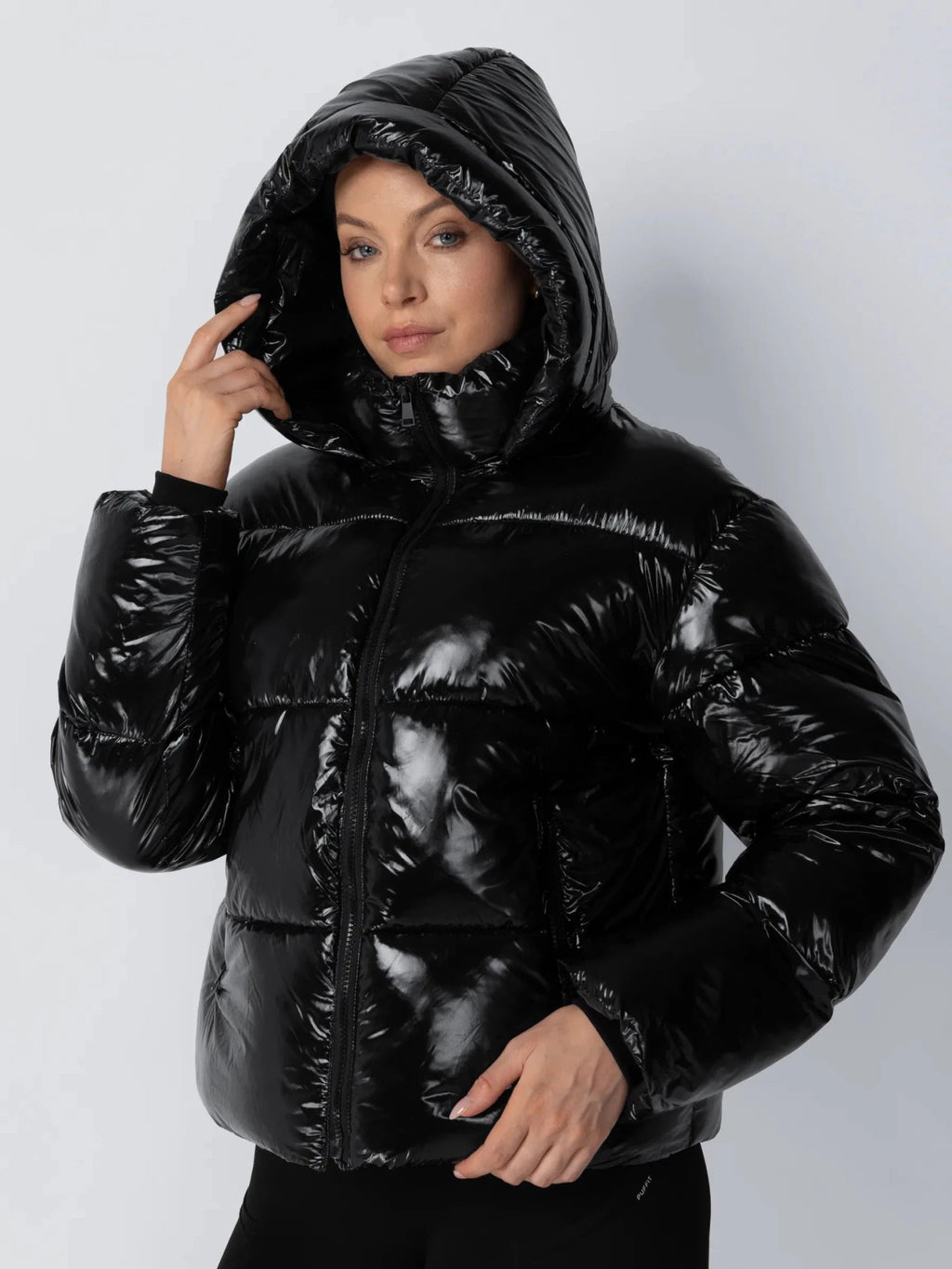 Shiny Black Detachable Hooded Puffer Jacket
