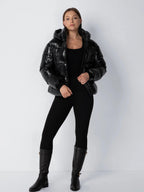 Shiny Black Detachable Hooded Puffer Jacket