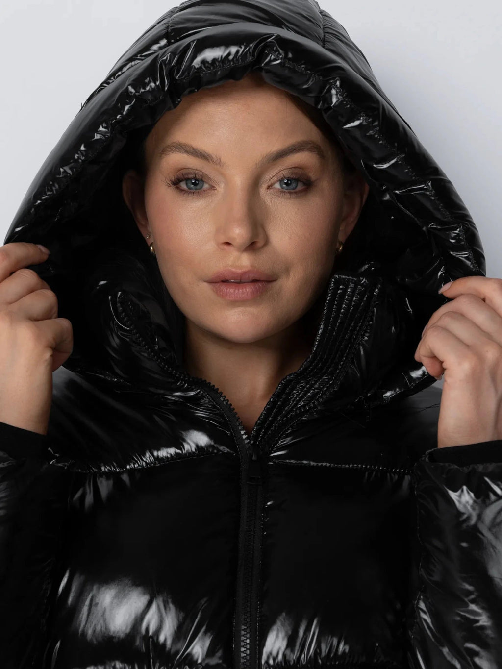 Shiny Black Detachable Hooded Puffer Jacket