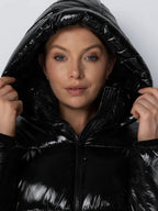 Shiny Black Detachable Hooded Puffer Jacket