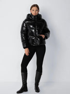 Shiny Black Detachable Hooded Puffer Jacket