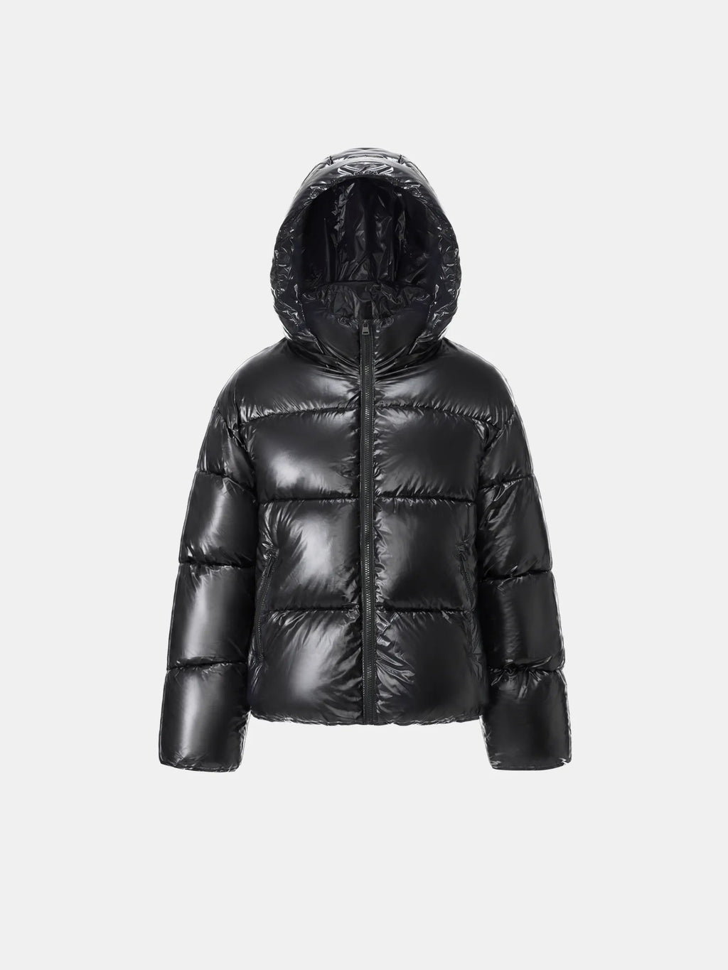 Shiny Black Detachable Hooded Puffer Jacket