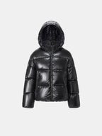 Shiny Black Detachable Hooded Puffer Jacket