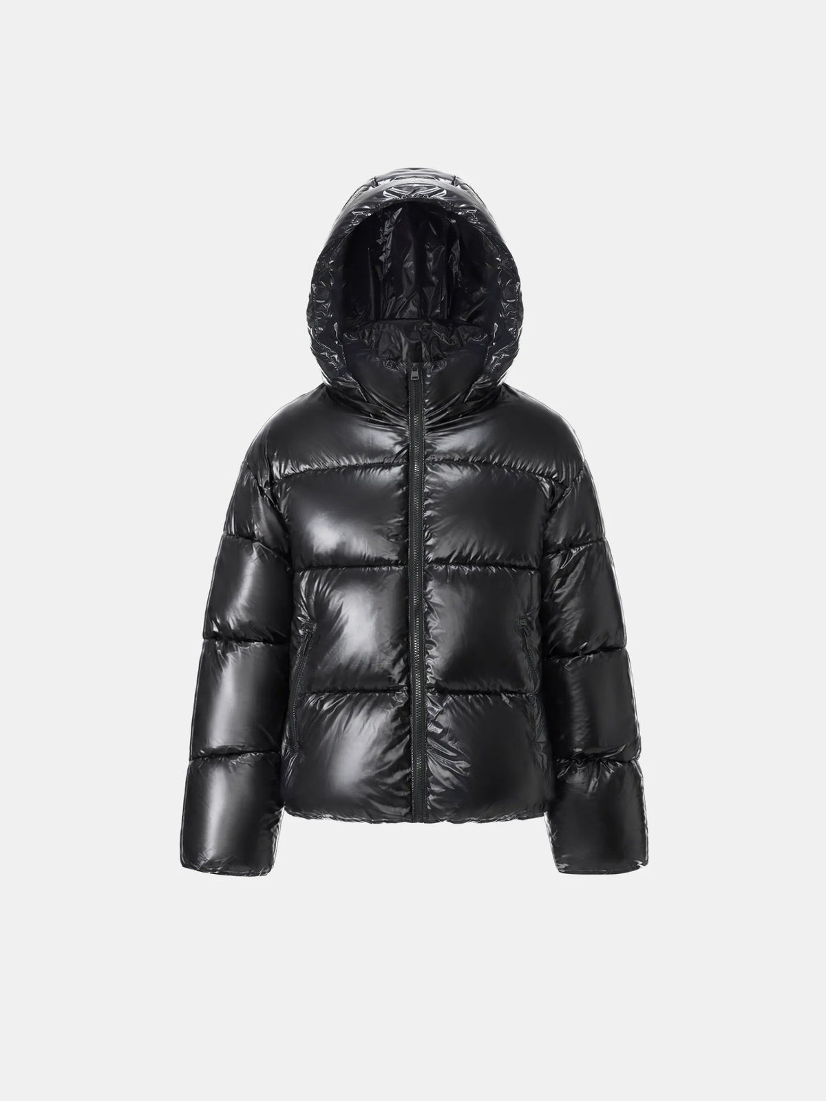 Shiny Black Detachable Hooded Puffer Jacket