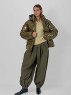 Shiny Green Detachable Hooded Puffer Jacket