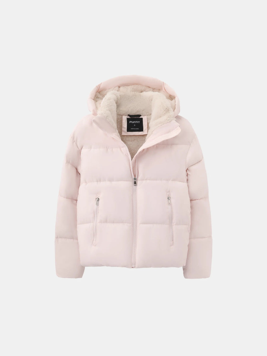 Kurze Steppjacke mit abnehmbarer Kapuze und Webpelzfutter