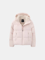 Kurze Steppjacke mit abnehmbarer Kapuze und Webpelzfutter