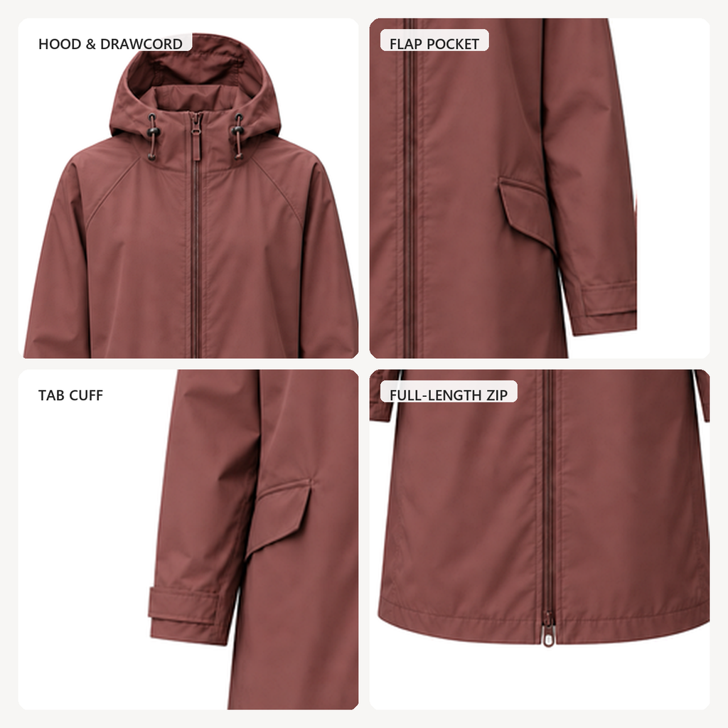 Imperméable long à pétales réactif à l'eau — Bordeaux