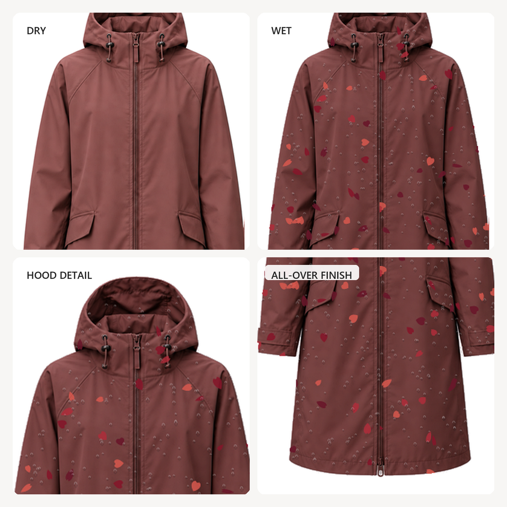 Imperméable long à pétales réactif à l'eau — Bordeaux